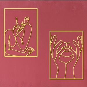 (2)PC FEMININE WOMAN SET GOLDEN METAL FRAMED ART FEMALE FACE BODY
